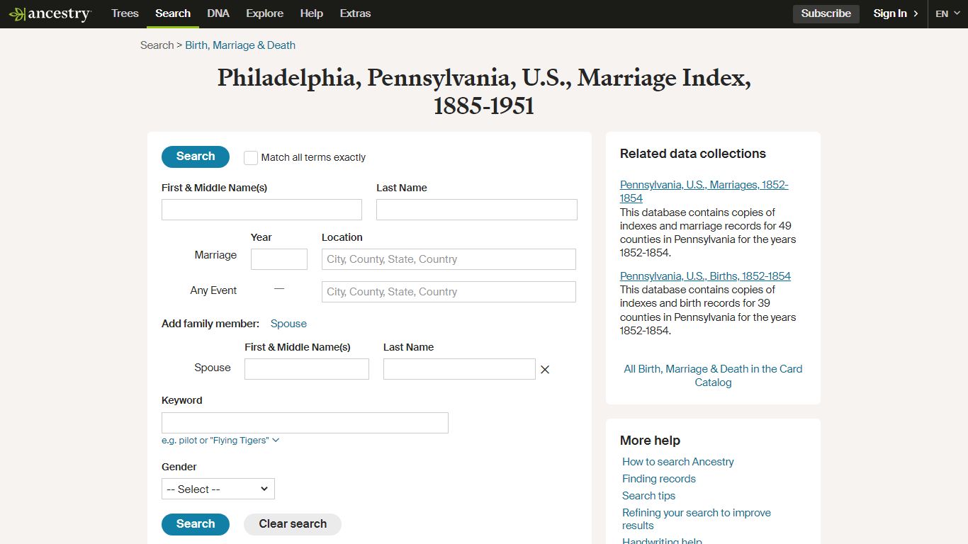 Philadelphia, Pennsylvania, U.S., Marriage Index, 1885-1951