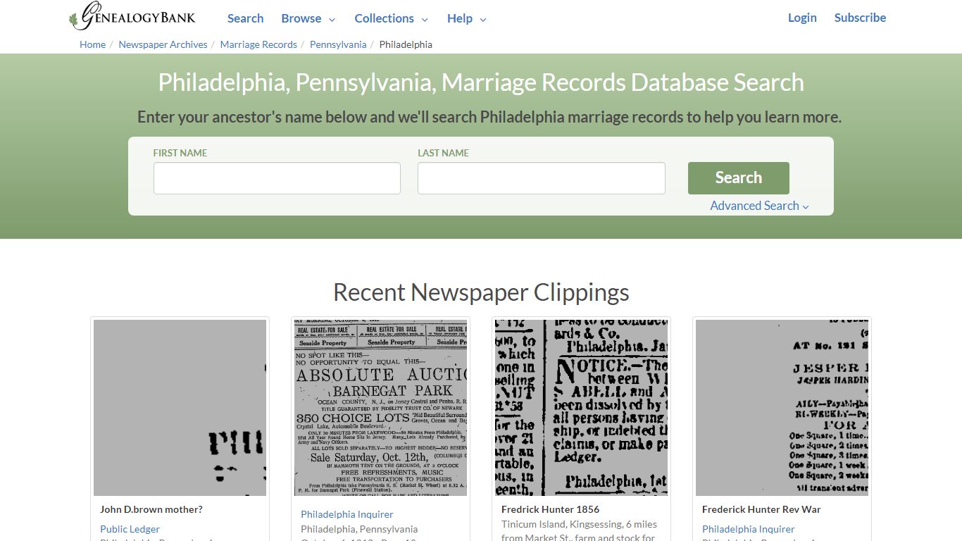 Philadelphia, Pennsylvania, Marriage Records Online Search - GenealogyBank
